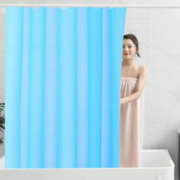 Neel Blue Shower Curtain With Hooks, Water-Resistant Vinyl Fabric, 180Cm X 180Cm Blue - thumbnail 8