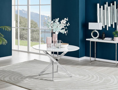 Furniturebox Novara 120Cm 4-6 Seater White High Gloss Round Wooden Dining Table With Silver Chrome Legs - image 1