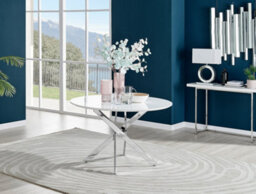 Furniturebox Novara 120Cm 4-6 Seater White High Gloss Round Wooden Dining Table With Silver Chrome Legs