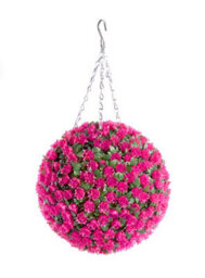 Best Artificial 28Cm Pink Rose Hanging Basket Flower Topiary Ball - Suitable For Outdoor Use - Weather & Fade Resistant - thumbnail 2