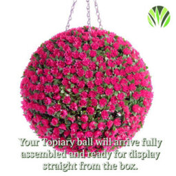 Best Artificial 28Cm Pink Rose Hanging Basket Flower Topiary Ball - Suitable For Outdoor Use - Weather & Fade Resistant - thumbnail 8