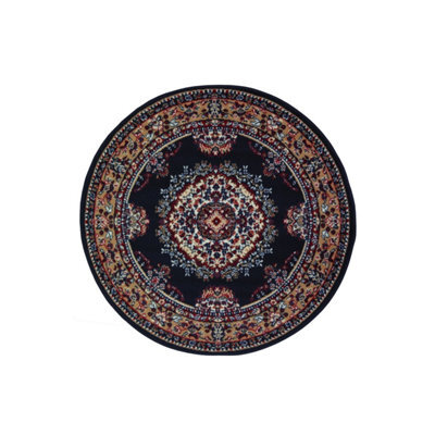 Melrose Colorama Traditional Design Navy Round Area Livingroom Rug 120Cm - image 1