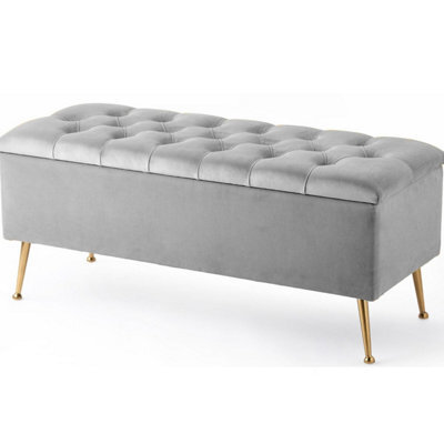 150Cm Amara Chesterfield Ottoman Storage Bench - Plush Velvet Shoes Bench - Silver Upholstery Footstool Storage With Legs - image 1