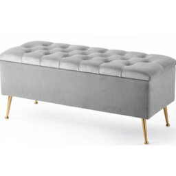 150Cm Amara Chesterfield Ottoman Storage Bench With Legs, Silver Plush Velvet Upholstered End Of Bed Shoe Footstool Seat