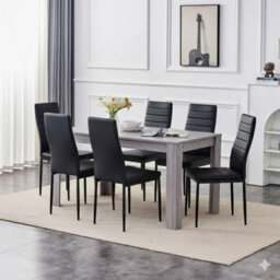 Kosy Koala Dining Table With 6 Chairs Grey Dining Set With 6 Black Chairs Dining Furniture - thumbnail 2