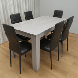 Kosy Koala Dining Table With 6 Chairs Grey Dining Set With 6 Black Chairs Dining Furniture - thumbnail 1