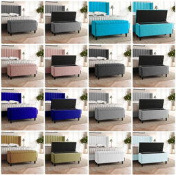 90Cm Safari Striped Plush Velvet Upholstered Ottoman Storage Bench With Legs,teal Deep Storage End Of Bed Shoes Bench - thumbnail 4