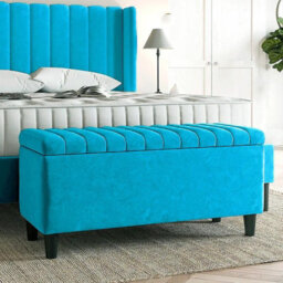 90Cm Safari Striped Plush Velvet Upholstered Ottoman Storage Bench With Legs,teal Deep Storage End Of Bed Shoes Bench