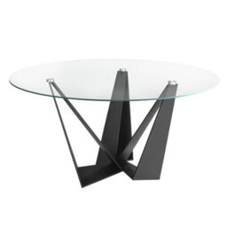 Angel Cerda Elegant Round Tempered Glass Dining Table With Black Steel Legs - thumbnail 1