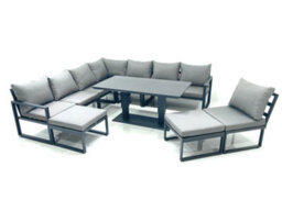 Fimous 10 Seater Outdoor Aluminum Garden Furniture Set Corner Sofa 2 Big Footstools Rising Lifting Dining Table Sets Dark Grey - thumbnail 1