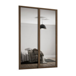 Spacepro Shaker 1 Panel Mirrored Carini Walnut Effect Framed Sliding Wardrobe Door Set Of 2 (H)2220mm (W)1449mm - thumbnail 1