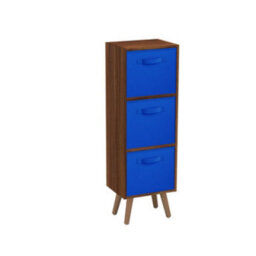 Urbn-Living Urbnliving 80Cm Height 3 Tier Teak Wooden Storage Bookcase Scandinavian Style Beech Legs With Dark Blue Inserts - thumbnail 2