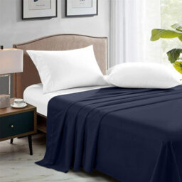 Bedlooms Super King Flat Sheet 100% Egyptian Cotton Bed Sheets 200 Thread Cotton Breathable Hotel Quality Navy Sheet, 270X310Cm - thumbnail 7