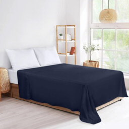 Bedlooms Super King Flat Sheet 100% Egyptian Cotton Bed Sheets 200 Thread Cotton Breathable Hotel Quality Navy Sheet, 270X310Cm - thumbnail 2