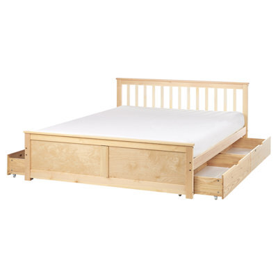Beliani Bed With 4 Drawers Pine Wood Olendon 160 X 200 Cm (Eu King Size) Light Brown - image 1