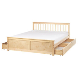 Beliani Bed With 4 Drawers Pine Wood Olendon 160 X 200 Cm (Eu King Size) Light Brown - thumbnail 1