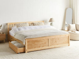 Beliani Bed With 4 Drawers Pine Wood Olendon 160 X 200 Cm (Eu King Size) Light Brown - thumbnail 2