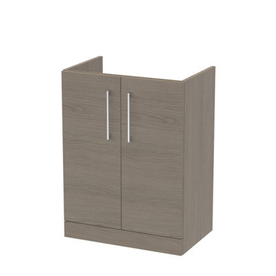 Nuie Hudson Reed Arno Floor Standing Vanity Unit, Durable 2 Soft Close Door Bathroom Sink Vanity Unit With Shelf In Solace Oak, 600mm - image 1