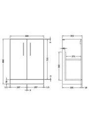 Nuie Hudson Reed Arno Floor Standing Vanity Unit, Durable 2 Soft Close Door Bathroom Sink Vanity Unit With Shelf In  Solace Oak, 600mm - thumbnail 2
