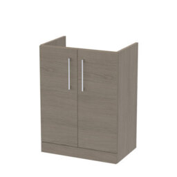 Nuie Hudson Reed Arno Floor Standing Vanity Unit, Durable 2 Soft Close Door Bathroom Sink Vanity Unit With Shelf In  Solace Oak, 600mm - thumbnail 1
