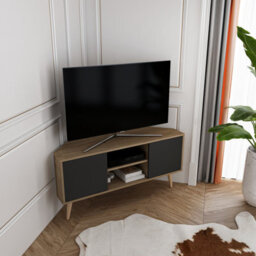 Decorotika Lesson Corner Tv Stand Tv Unit Tv Cabinet For Tvs Up To 55 Inch Walnut & Black - thumbnail 2