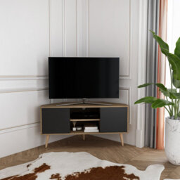 Decorotika Lesson Corner Tv Stand Tv Unit Tv Cabinet For Tvs Up To 55 Inch Walnut & Black