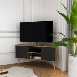 Decorotika Lesson Corner Tv Stand Tv Unit Tv Cabinet For Tvs Up To 55 Inch Walnut & Black - thumbnail 4