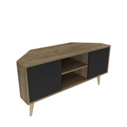 Decorotika Lesson Corner Tv Stand Tv Unit Tv Cabinet For Tvs Up To 55 Inch Walnut & Black - thumbnail 6
