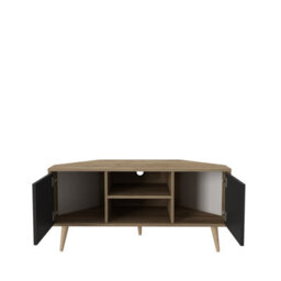 Decorotika Lesson Corner Tv Stand Tv Unit Tv Cabinet For Tvs Up To 55 Inch Walnut & Black - thumbnail 5