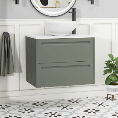 Royal Bathrooms Royal Bathroom Elmore 700mm Matt Green Wall Mounted Bathroom Vanity Unit 2 Drawer Plain White Worktop With Breeze Basin - image 1