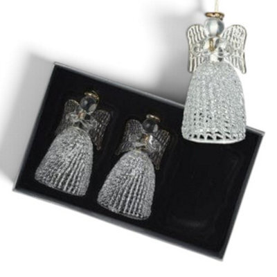 Heaven Sends Christmas Set Of 3 Large Glass Angel Hanging Decorations, Gold, 8.5 X 4.5 X 4.5 Cm Each