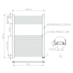 FNX Bathrooms 600X800mm Matt Black Heated Towel Warmer Ladder Rail Radiator - thumbnail 2