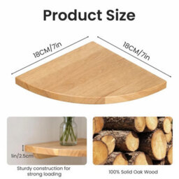 18Cm Oak Floating Corner Shelf Wall Mounted With Cable Hole - thumbnail 2