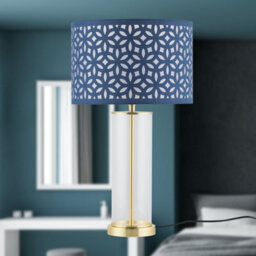 First Choice Lighting Set Of 2 Aura - Satin Brass Lamps With Navy Blue Cut Out Shades - thumbnail 7