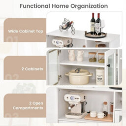 Wooden Buffet Sideboard Cupboard Kitchen Storage Cabinet W/ Tempered Glass Doors - thumbnail 6