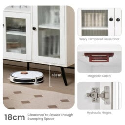 Wooden Buffet Sideboard Cupboard Kitchen Storage Cabinet W/ Tempered Glass Doors - thumbnail 5
