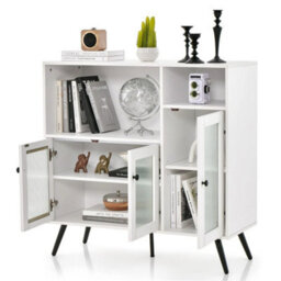 Wooden Buffet Sideboard Cupboard Kitchen Storage Cabinet W/ Tempered Glass Doors - thumbnail 1