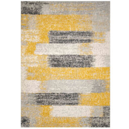 Loomed Yellow Ochre Grey Distressed Striped Block Living Room Rug 160X230Cm - thumbnail 6