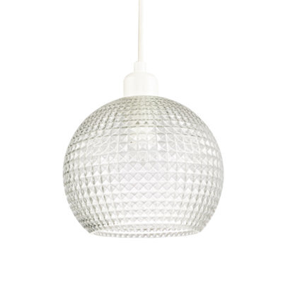 Happy Homewares Modern Spherical Clear Glass Pendant Light Shade With Square Diamond Ridges - image 1