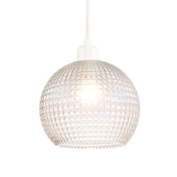 Happy Homewares Modern Spherical Clear Glass Pendant Light Shade With Square Diamond Ridges - thumbnail 4