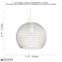 Happy Homewares Modern Spherical Clear Glass Pendant Light Shade With Square Diamond Ridges - thumbnail 7