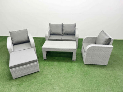Fimous Light Grey Pe Wicker Rattan Garden Furniture Set Sofa Set Reclining Adjustable Chair Oblong Coffee Table 5 Seater Footstool - image 1