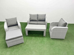 Fimous Light Grey Pe Wicker Rattan Garden Furniture Set Sofa Set Reclining Adjustable Chair Oblong Coffee Table 5 Seater Footstool - thumbnail 2