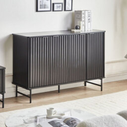 Wyld and Coco Novahome Sideboard Black Mdf, 4-Door Modern Minimalist Sideboard W120 X D40 X H80Cm - thumbnail 2