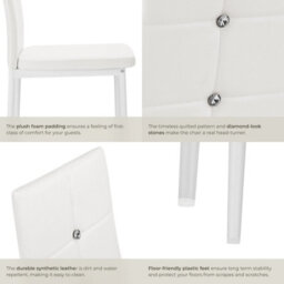 Tectake Set Of 6 Dining Chair Set - High Backrest, Slim Steel Legs & Rhinestone Highlights  - White - thumbnail 4