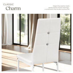Tectake Set Of 6 Dining Chair Set - High Backrest, Slim Steel Legs & Rhinestone Highlights  - White - thumbnail 5