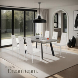 Tectake Set Of 6 Dining Chair Set - High Backrest, Slim Steel Legs & Rhinestone Highlights  - White - thumbnail 8