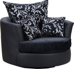 Sofas And More Large Swivel Round Cuddle Chair Fabric Chenille Leather Designer Scatter Cushions (Black/black) - thumbnail 3