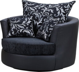 Sofas And More Large Swivel Round Cuddle Chair Fabric Chenille Leather Designer Scatter Cushions (Black/black)