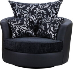 Sofas And More Large Swivel Round Cuddle Chair Fabric Chenille Leather Designer Scatter Cushions (Black/black) - thumbnail 2